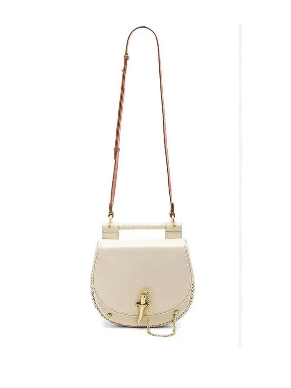SANCIA-BABYLON BAR TOOTH BAG IN ECRU & WHISKEY